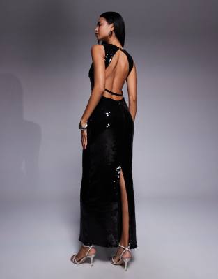Bardot Portia Sequin Sleeveless Maxi Dress In Black