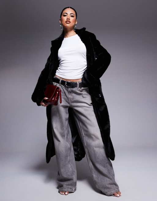 Bardot premium faux fur wrap over coat in black, 2 of 4