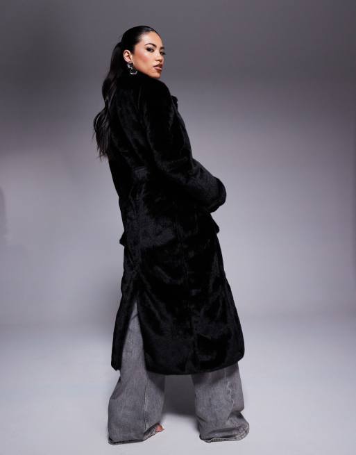 Bardot premium faux fur wrap over coat in black, 3 of 4