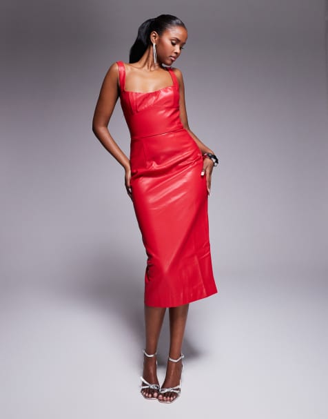 Bardot PU bodycon midi dress in red - view 1