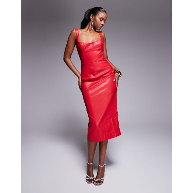 knee length dresses for ladies Green Ribbed Spaghetti Strap Bodycon Midi Dress Large main image 1