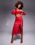 [Bardot] Bardot PU midi skirt with split in bright red 10 Red