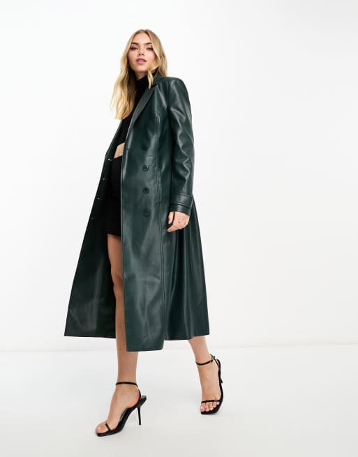 Bardot Faux Leather Trench Coat in Chocolate