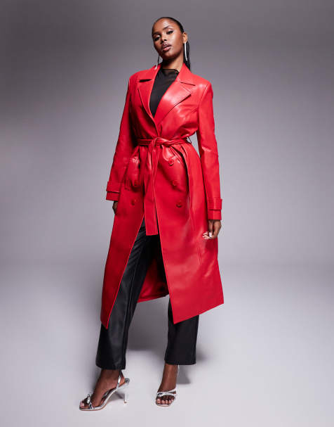 Bardot PU trench coat in in bright red - view 1