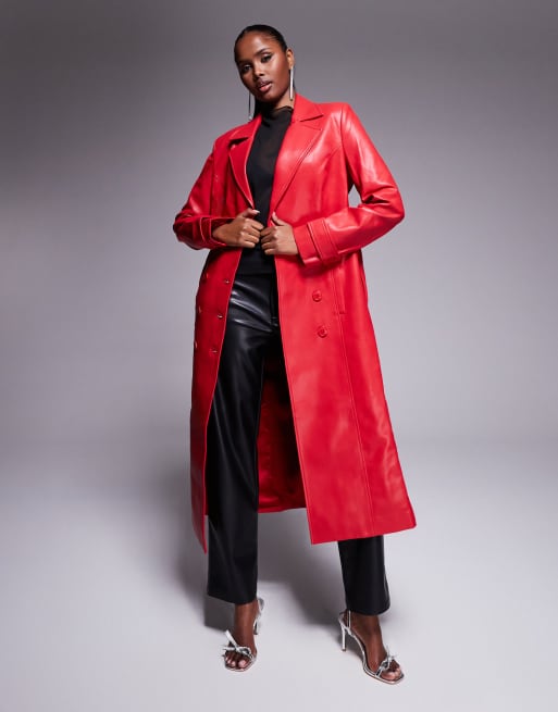 Bardot PU trench coat in in bright red