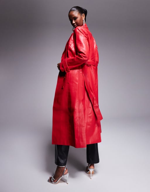 Bardot PU trench coat in in bright red