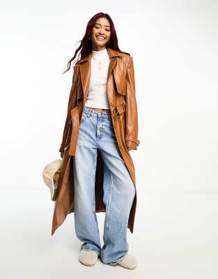 Bardot PU trench coat in tan - ASOS Price Checker