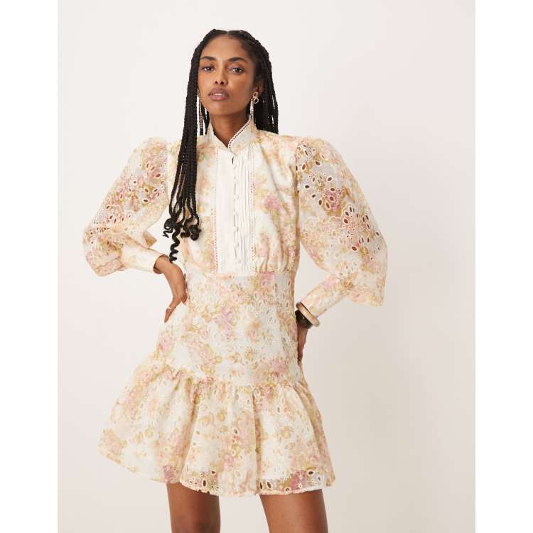 Bardot Remy mini broderie dress in apricot floral | ASOS