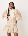 [Bardot] Bardot Remy mini broderie dress in apricot floral-White 10 Apricot floral