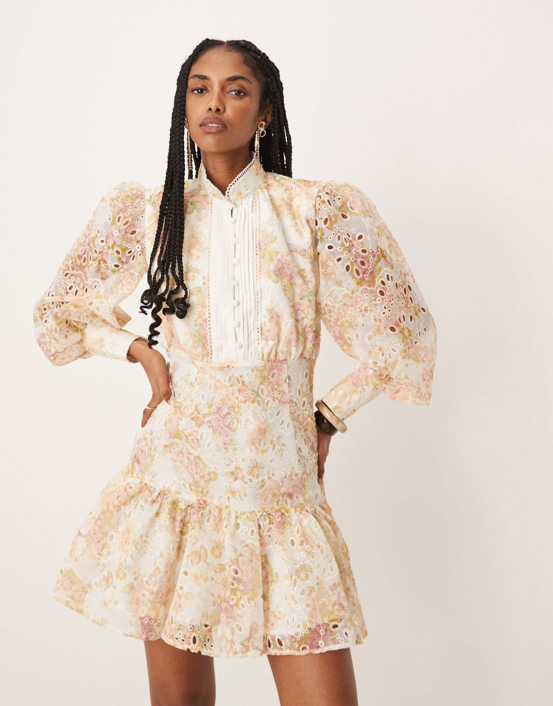 bardot remy mini broderie dress in apricot floral