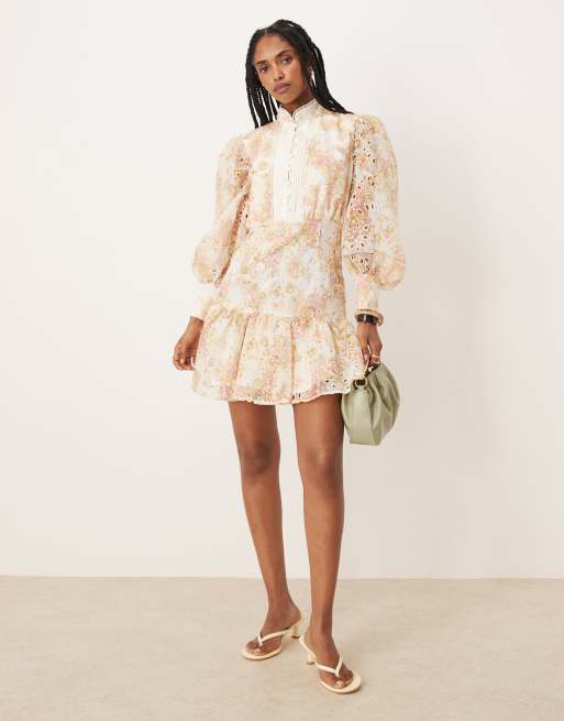 Bardot Remy mini broderie dress in apricot floral | ASOS