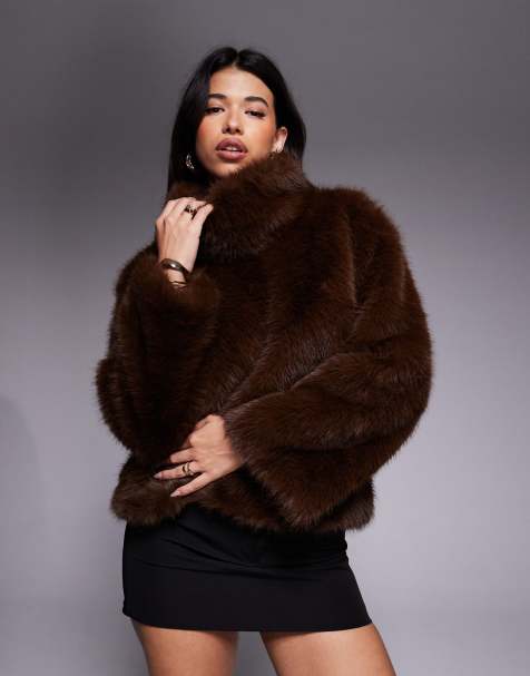 Bardot Renata faux fur jumper in chocolate - view 1