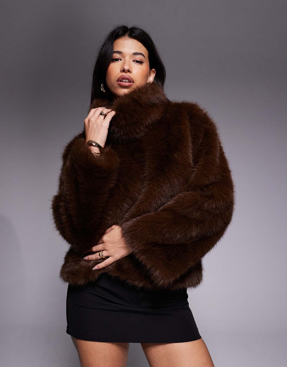 Bardot Renata faux fur jumper in chocolate