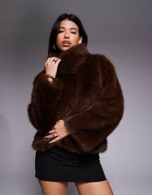 Bardot Renata faux fur sweater in chocolate-Brown