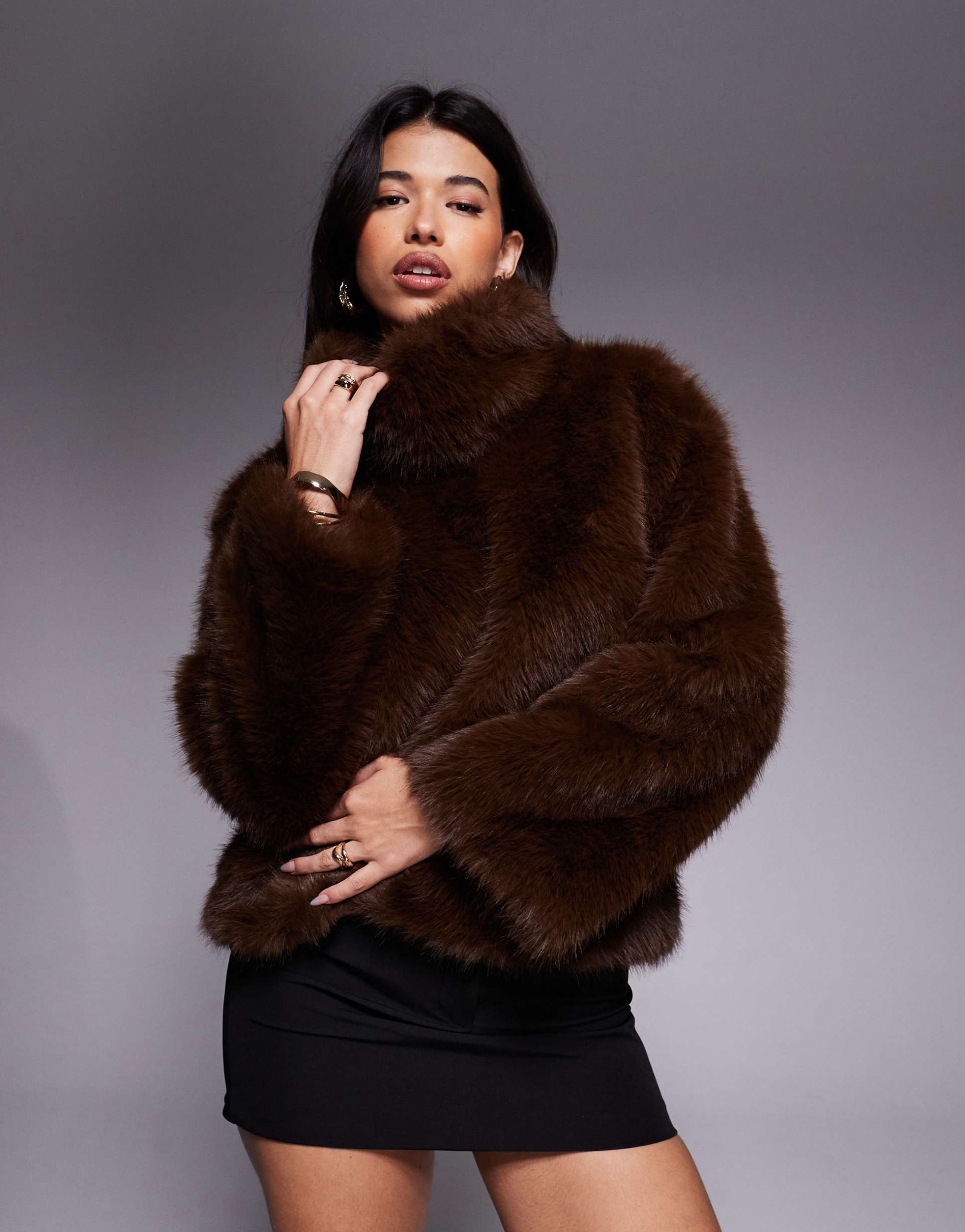 bardot renata faux fur sweater in chocolate