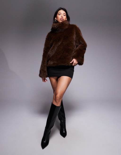 Bardot Renata faux fur sweater in chocolate