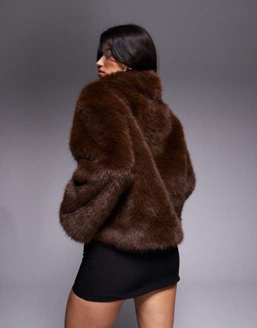Bardot Renata faux fur sweater in chocolate