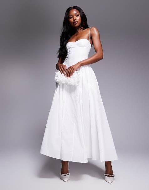 Bardot - Robe corset longue avec liens noués au dos - Blanc - view 1