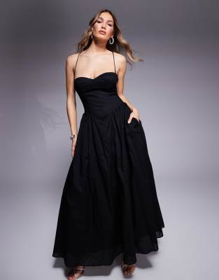 Bardot - Robe corset longue avec liens noués au dos - Noir