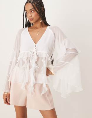 Rosalo ruffle blouse in orchid white