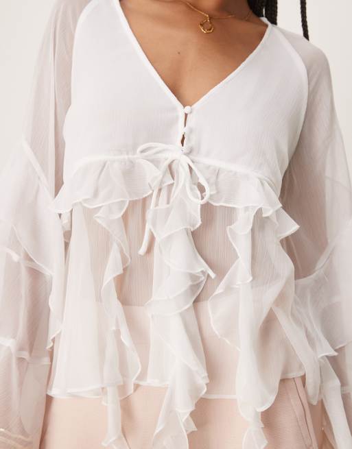 Bardot Rosalo ruffle blouse in orchid white, 2 of 4