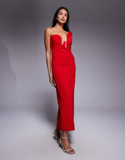 Bardot - Rosalyn - Diepuitgesneden midi-jurk in vuurrood - view 1