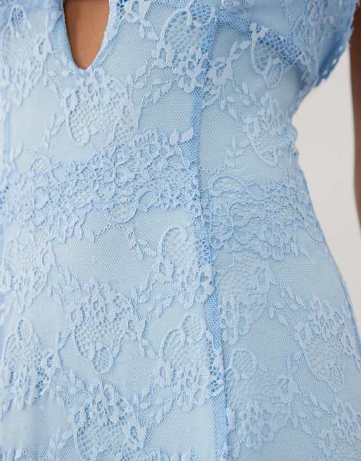 Bardot Sabrine exclusive lace maxi dress with plunge neck in light blue, 3 of 4