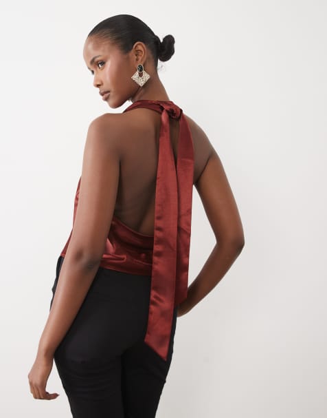 Bardot satin backless top and maxi skirt set in rust - view 1