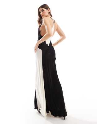 Bardot satin contrast maxi dress in monochrome | ASOS