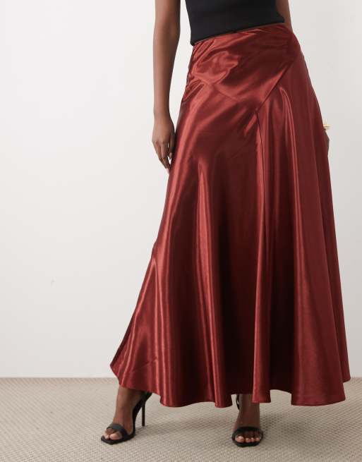 Bardot satin high waist maxi skirt in rust, 2 of 5