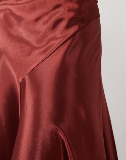 Bardot satin high waist maxi skirt in rust, 4 of 5