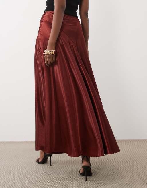 Bardot satin high waist maxi skirt in rust, 5 of 5