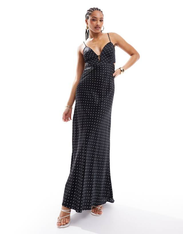 Bardot - satin maxi dress in black polka dot