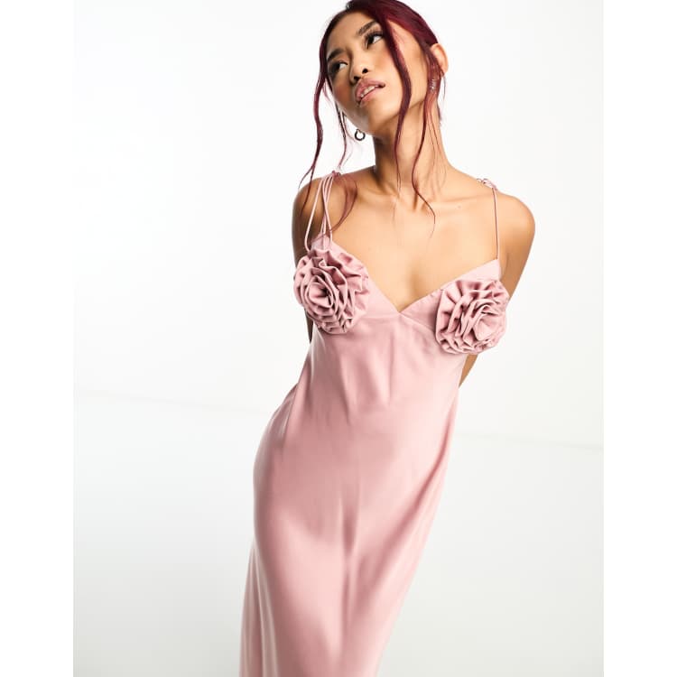 Bardot satin midi dress in pink rose