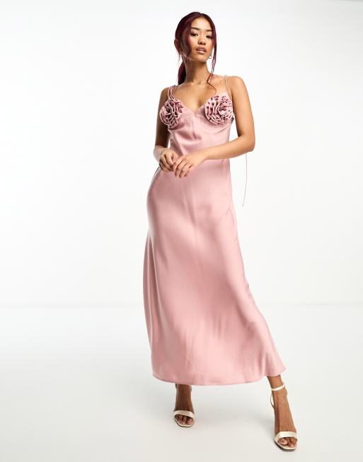 Bardot satin midi dress in pink rose | ASOS