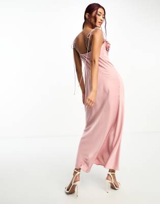 Bardot satin midi dress in pink rose