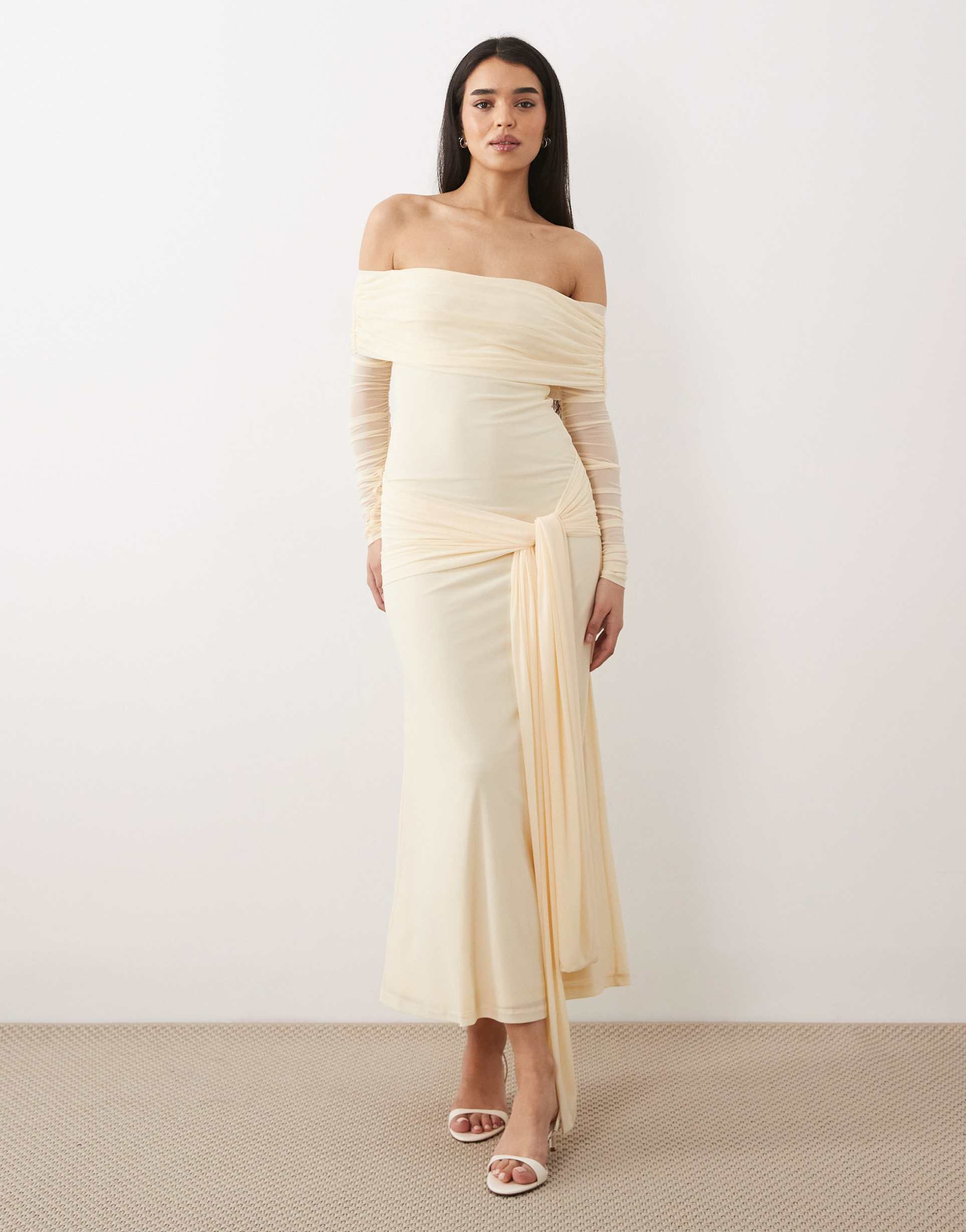 bardot selina tie front mesh dress in buttercup