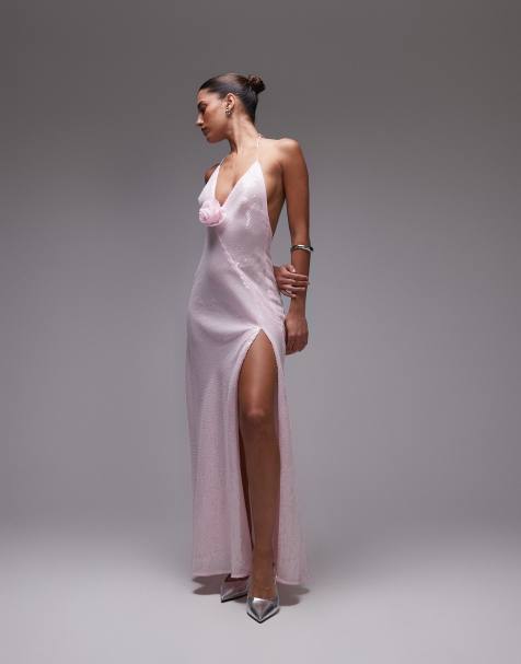 Bardot sequin corsage halter neck maxi dress in pink - view 1