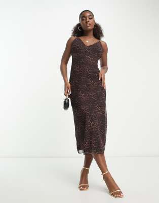 Shop Bardot Slip Midi Dress In Leopard-brown