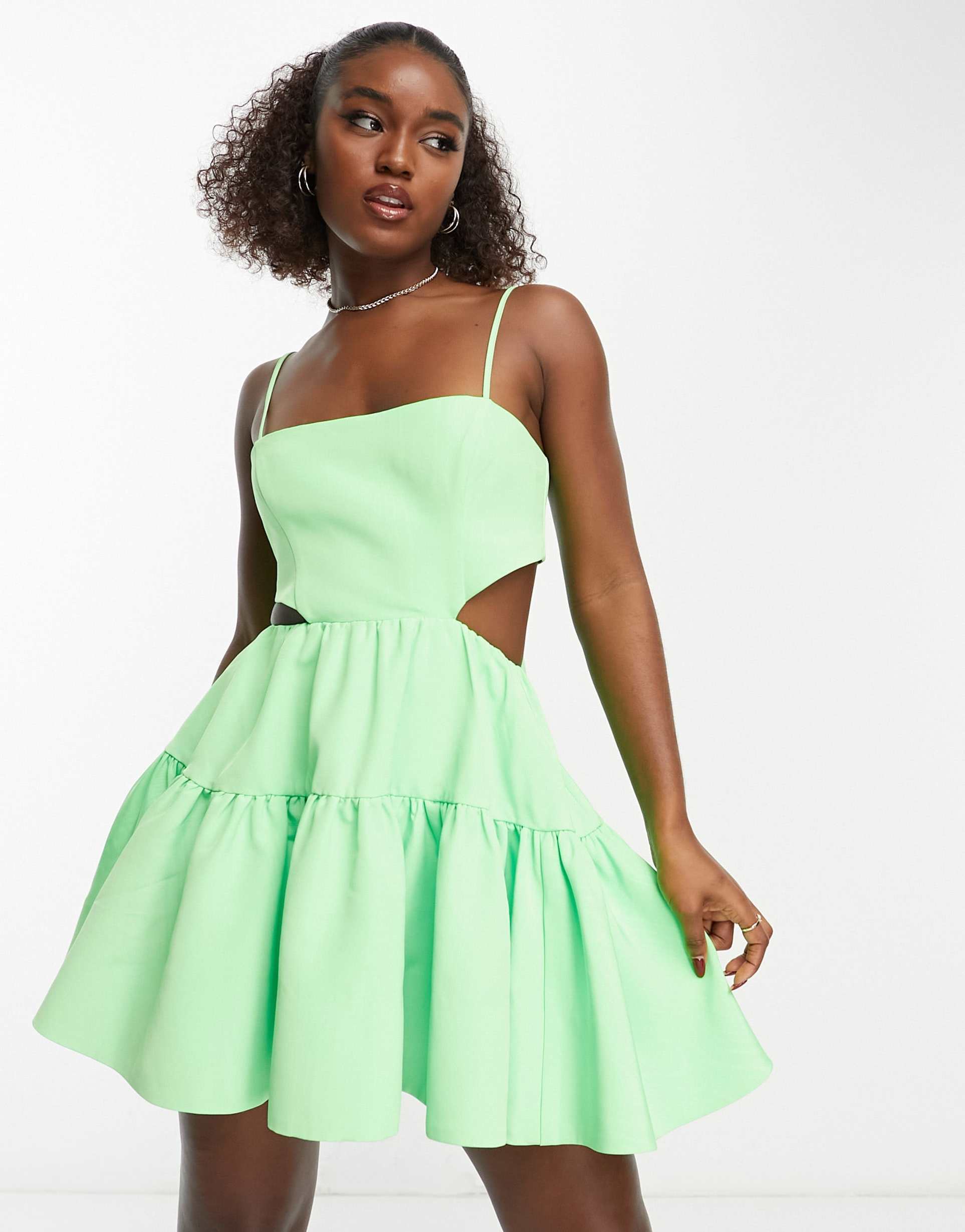 bardot structured cut-out mini dress with pockets in vibrant green