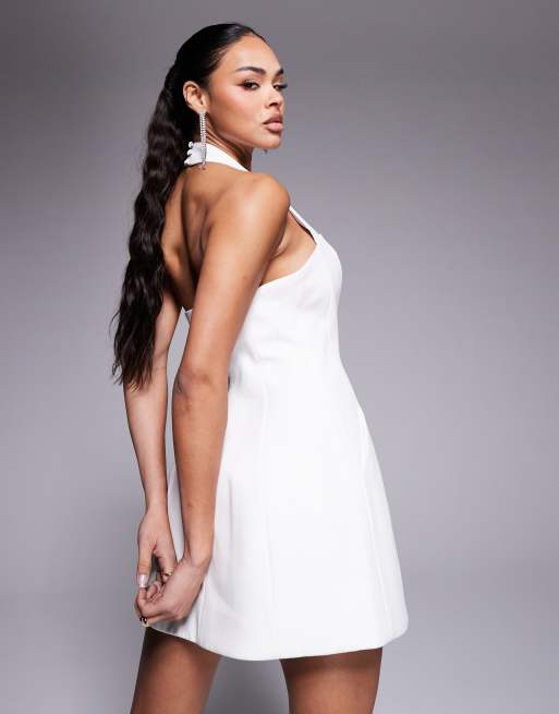 Bardot structured halter neck mini dress in white | ASOS