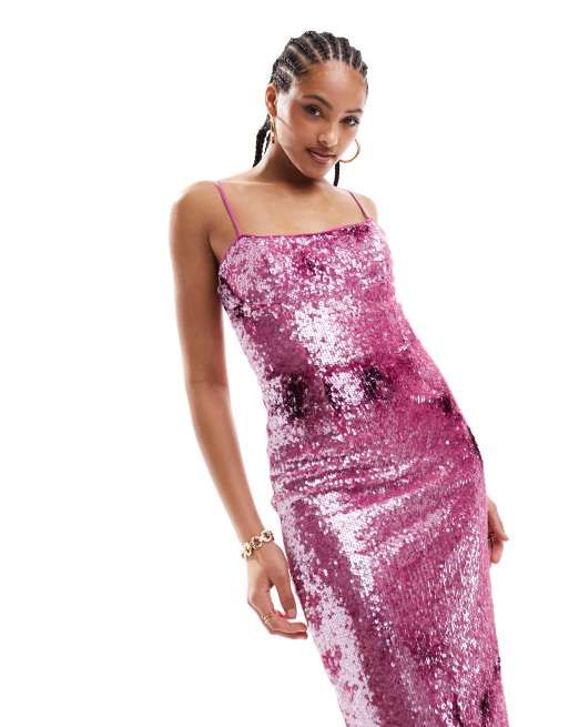 Bardot summer sequin maxi dress in pink