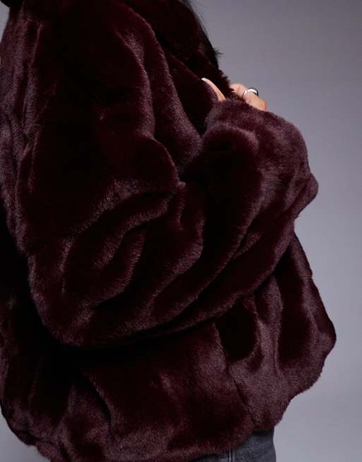 Bardot Sylvie zip faux fur jacket in burgundy, 4 of 4