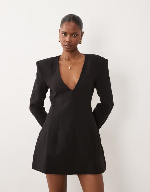 Bardot tailored blazer plunge mini dress in black, 4 of 4