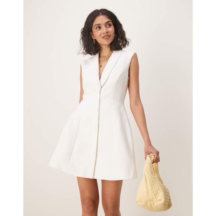 knee length dresses for ladies Women's ACA Bardot Mini Dress in White Rose Polka, XXS , Floral , Frill , V Neck main image 0