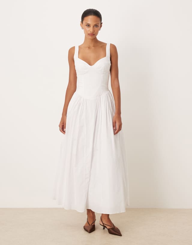 Bardot Theodora cotton sweetheart neck lace up back midaxi dress