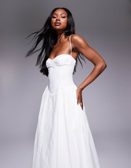 Bardot tie back corset maxi dress in white ASOS