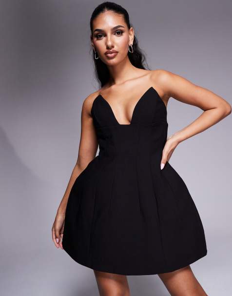 Bardot bandeau structured mini dress in black