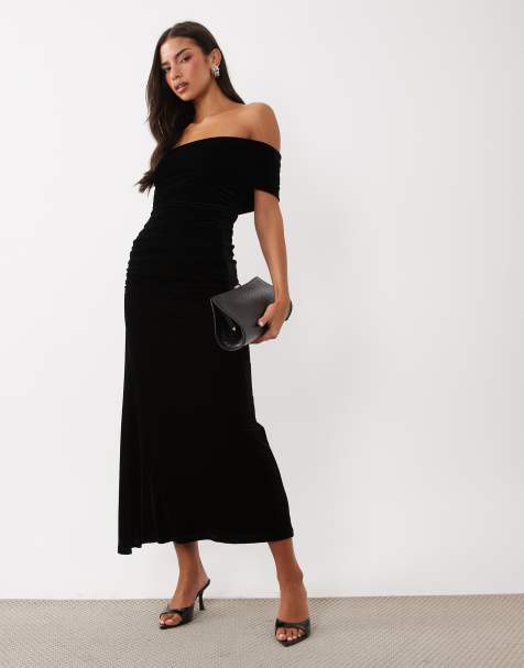 Bardot velvet one shoulder godet maxi dress in black - view 1
