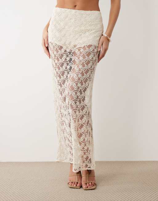 Bardot Venetia sheer midi skirt co-ord in light beige, 2 of 5